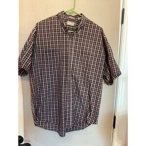 Natural Issue Short Sleeve Maroon Check/Plaid Wrinkle Shirt Free Sz L